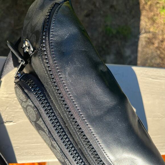 COACH League Belt Bag In Signature Print, Black Leather, Unisex - Picture 13 of 14